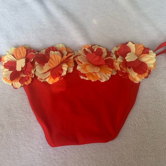 ASOS Other - ASOS Swim Red Floral Trim Tie Bikini Bottoms 8